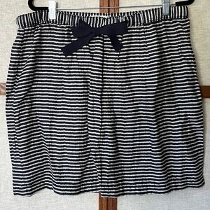 Loft Navy and Gray Striped Linen Mini Skirt Elastic and Bow Tie Waist